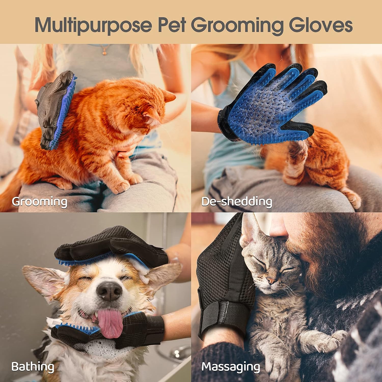 Upgrade Pet Grooming Gloves Cat Brushes For Gentle Shedding Efficient Pets Hair Remover Mittens Dog Washing Gloves For Long And Short Hair Dogs Cats Horse - Cozypaws.fitCat FurnitureCozypaws.fitCJMY208674801AZBlue22e51af903ec0f08d388c8b0bf7e44b4